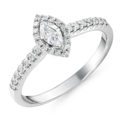 Beaverbrooks 18ct White Gold Marquise Cut Diamond Halo Ring