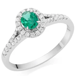 Beaverbrooks 18ct White Gold Diamond Emerald Halo Ring