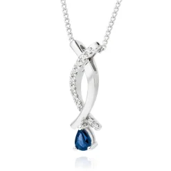 Beaverbrooks 9ct White Gold Diamond Sapphire Pendant