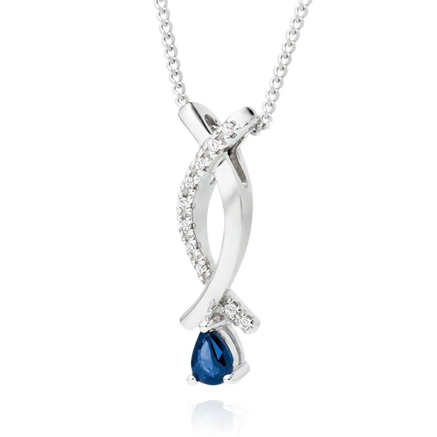 Beaverbrooks 9ct White Gold Diamond Sapphire Pendant