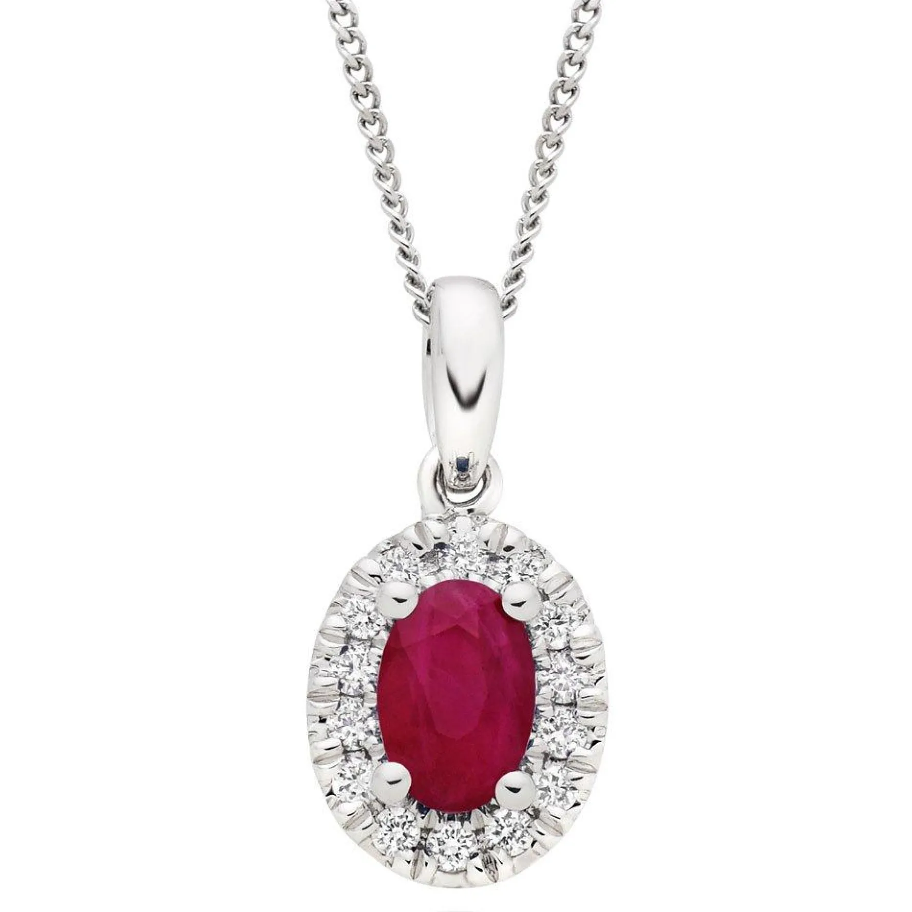 Beaverbrooks 18ct White Gold Diamond Ruby Halo Pendant