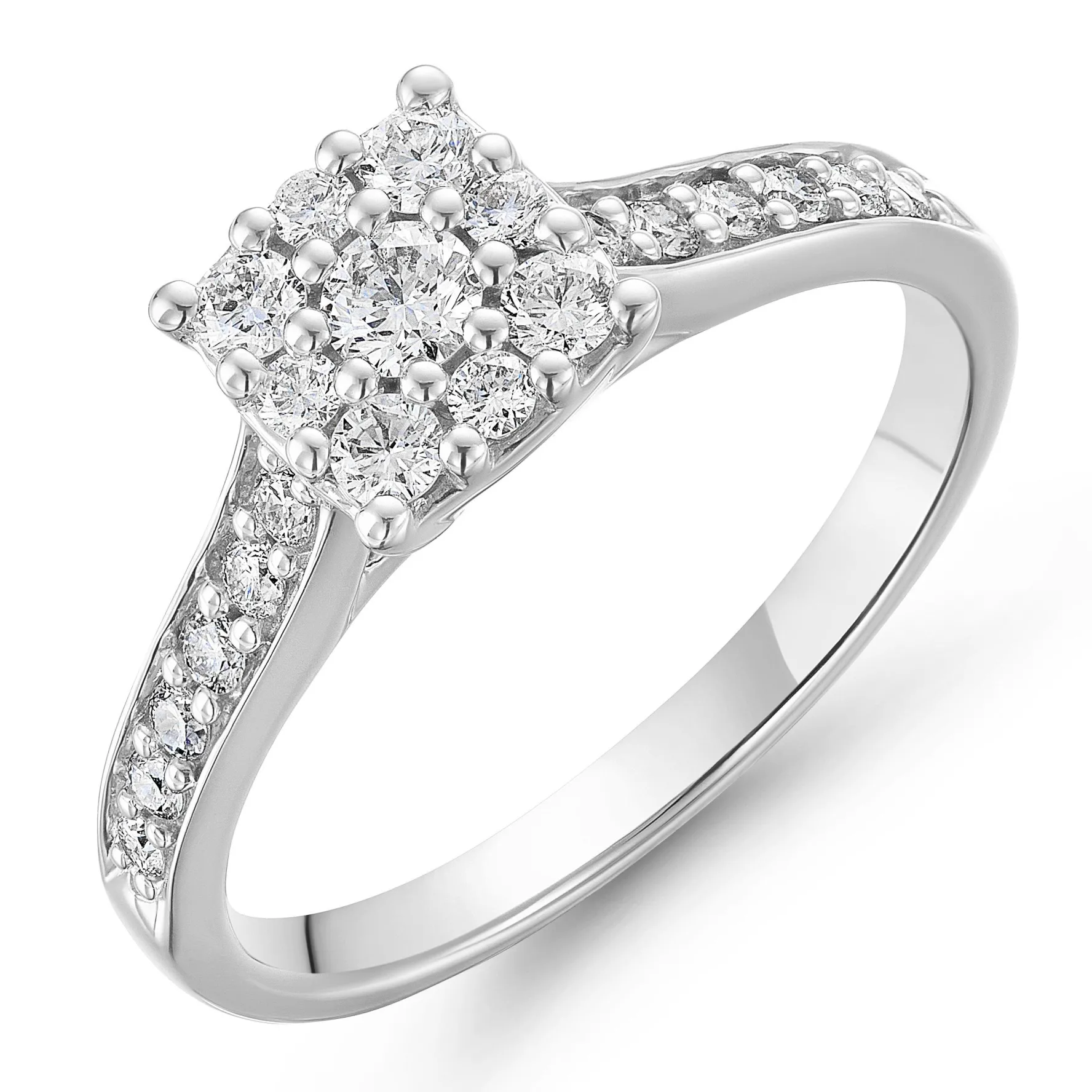 Beaverbrooks 9ct White Gold Diamond Cluster Engagement Ring