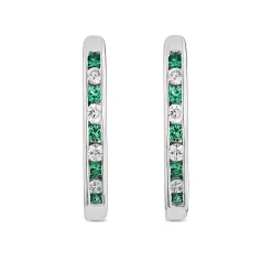 Beaverbrooks 9ct White Gold Diamond Green Emerald Hoop Earrings