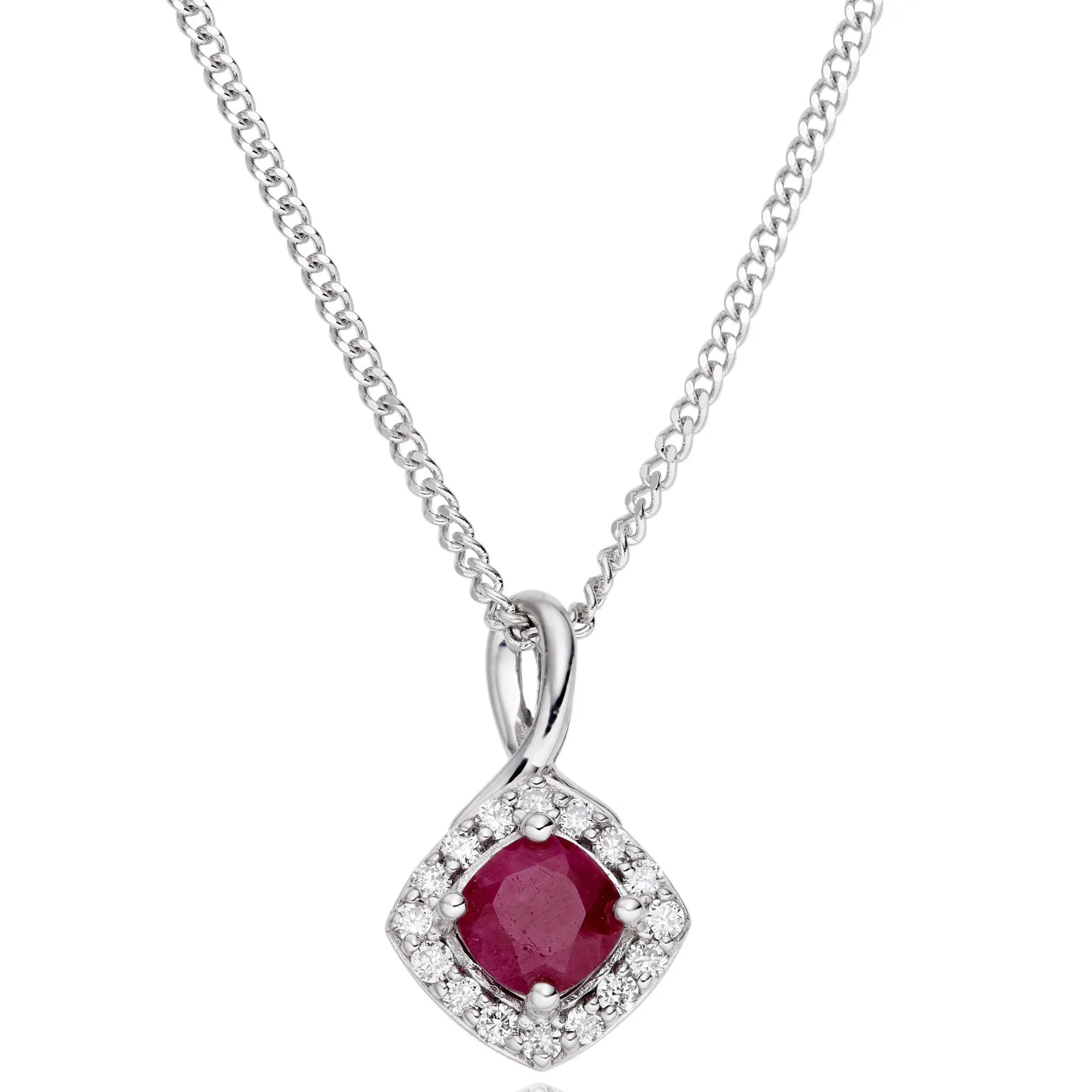 Beaverbrooks 9ct White Gold Diamond Ruby Pendant