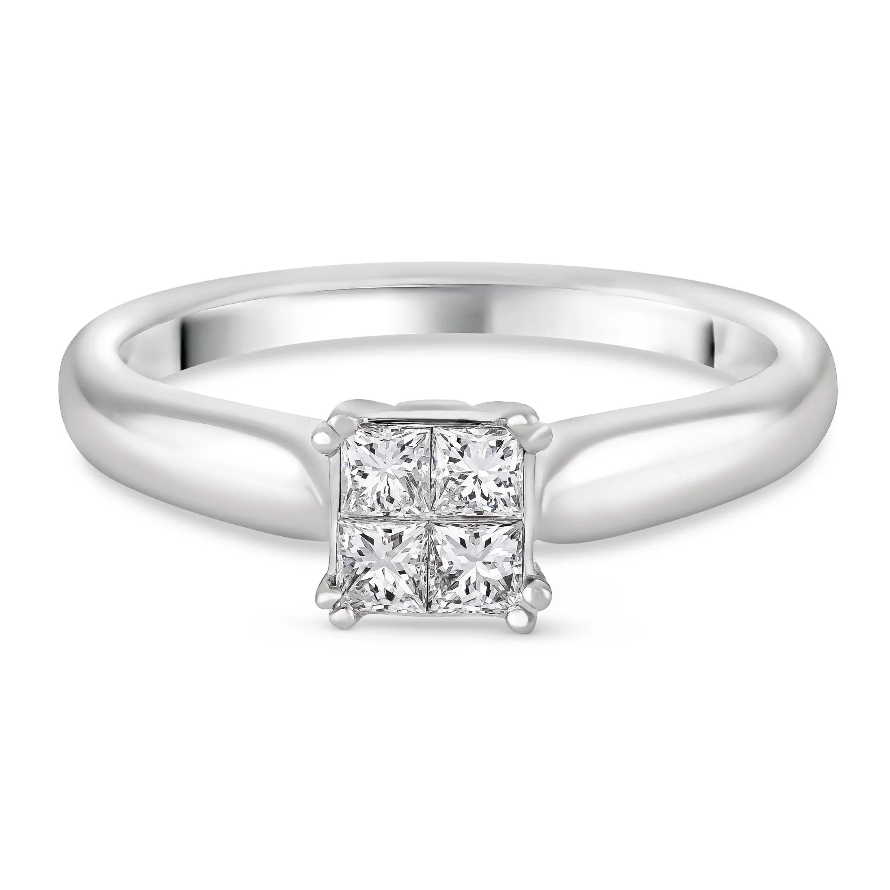 Beaverbrooks 18ct White Gold Diamond Princess Cut Cluster Engagement Ring