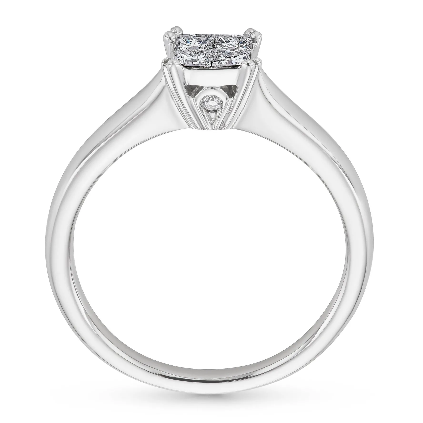 Beaverbrooks 18ct White Gold Diamond Princess Cut Cluster Engagement Ring