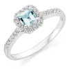 Beaverbrooks 18ct White Gold Diamond Aquamarine Halo Engagement Ring