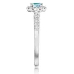 Beaverbrooks 18ct White Gold Diamond Aquamarine Halo Engagement Ring