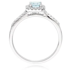 Beaverbrooks 18ct White Gold Diamond Aquamarine Halo Engagement Ring