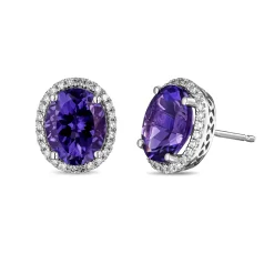 Beaverbrooks 9ct White Gold Diamond Amethyst Stud Earrings