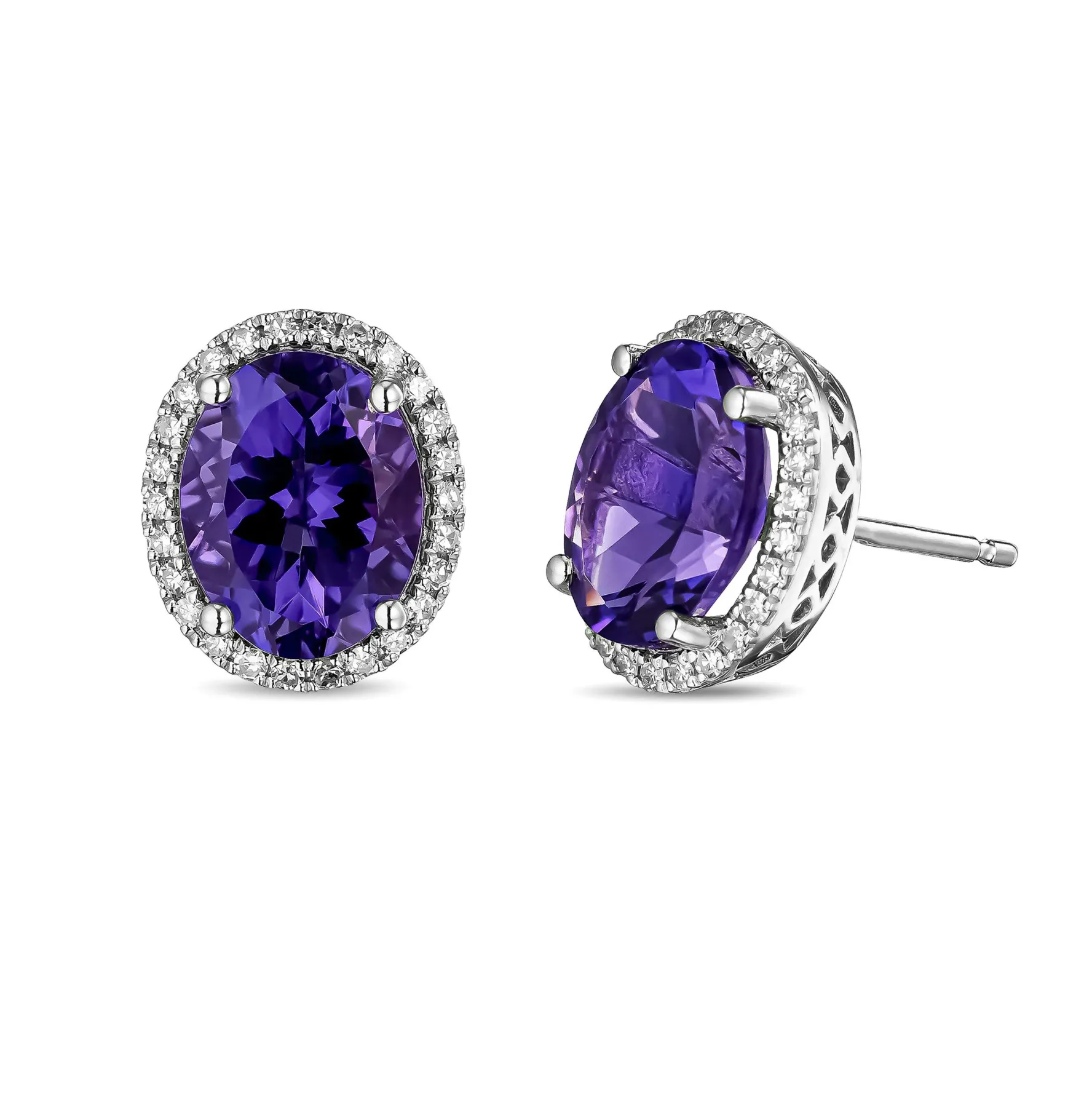 Beaverbrooks 9ct White Gold Diamond Amethyst Stud Earrings