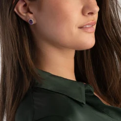 Beaverbrooks 9ct White Gold Diamond Amethyst Stud Earrings