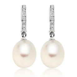 Beaverbrooks 9ct White Gold Cubic Zirconia Freshwater Cultured Pearl Drop Earrings