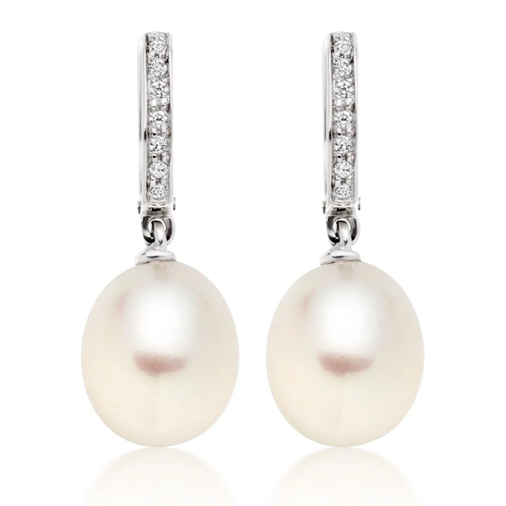 Beaverbrooks 9ct White Gold Cubic Zirconia Freshwater Cultured Pearl Drop Earrings