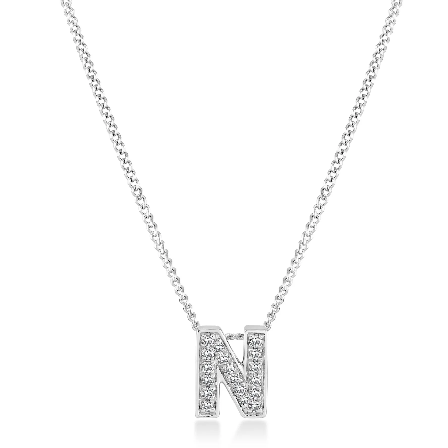 Beaverbrooks 9ct White Gold Diamond Initial N Pendant