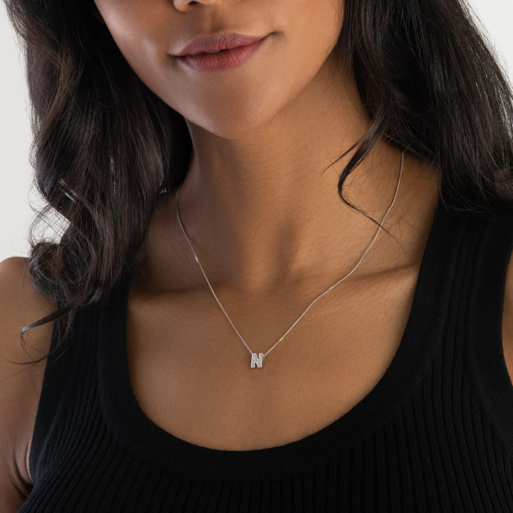Beaverbrooks 9ct White Gold Diamond Initial N Pendant
