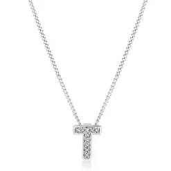 Beaverbrooks 9ct White Gold Diamond Initial T Pendant
