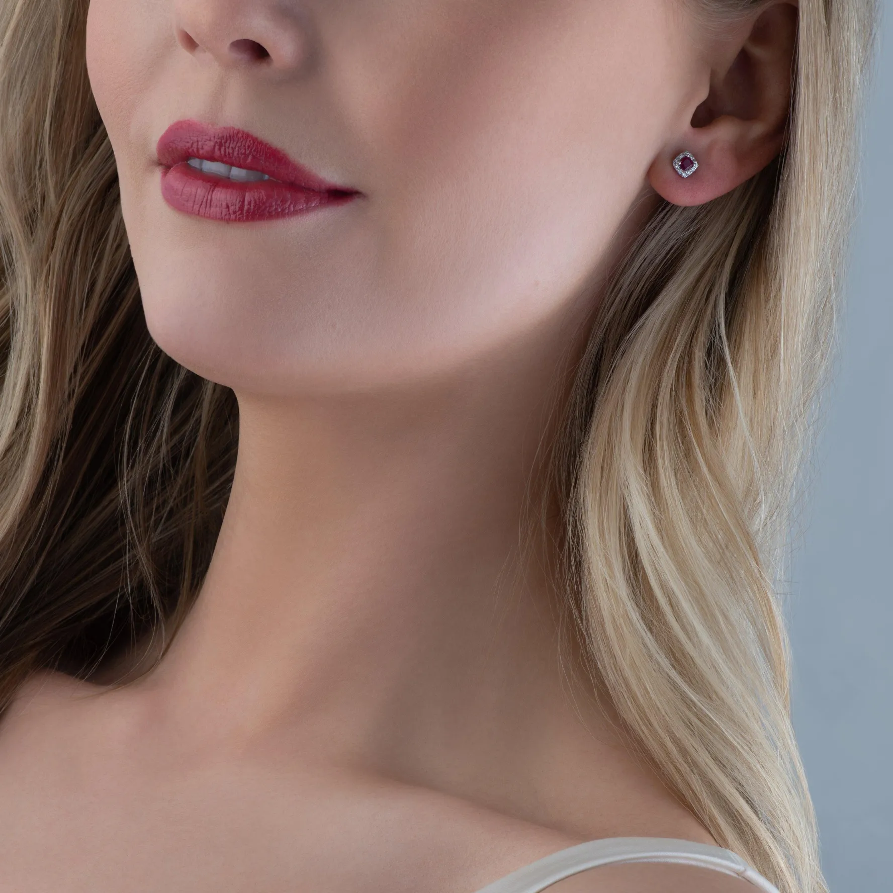 Beaverbrooks 9ct White Gold Diamond Ruby Stud Earrings
