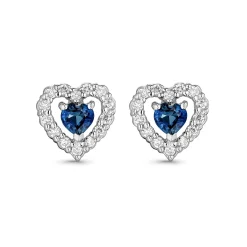 Beaverbrooks 9ct White Gold Diamond Sapphire Heart Earrings