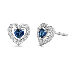 Beaverbrooks 9ct White Gold Diamond Sapphire Heart Earrings