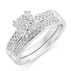 Beaverbrooks 18ct White Gold Diamond Cluster Ring Bridal Set