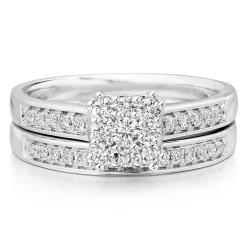 Beaverbrooks 18ct White Gold Diamond Cluster Ring Bridal Set