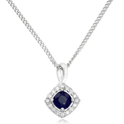 Beaverbrooks 9ct White Gold Diamond Sapphire Pendant
