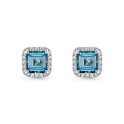 Beaverbrooks 9ct White Gold Diamond Blue Topaz Stud Earrings