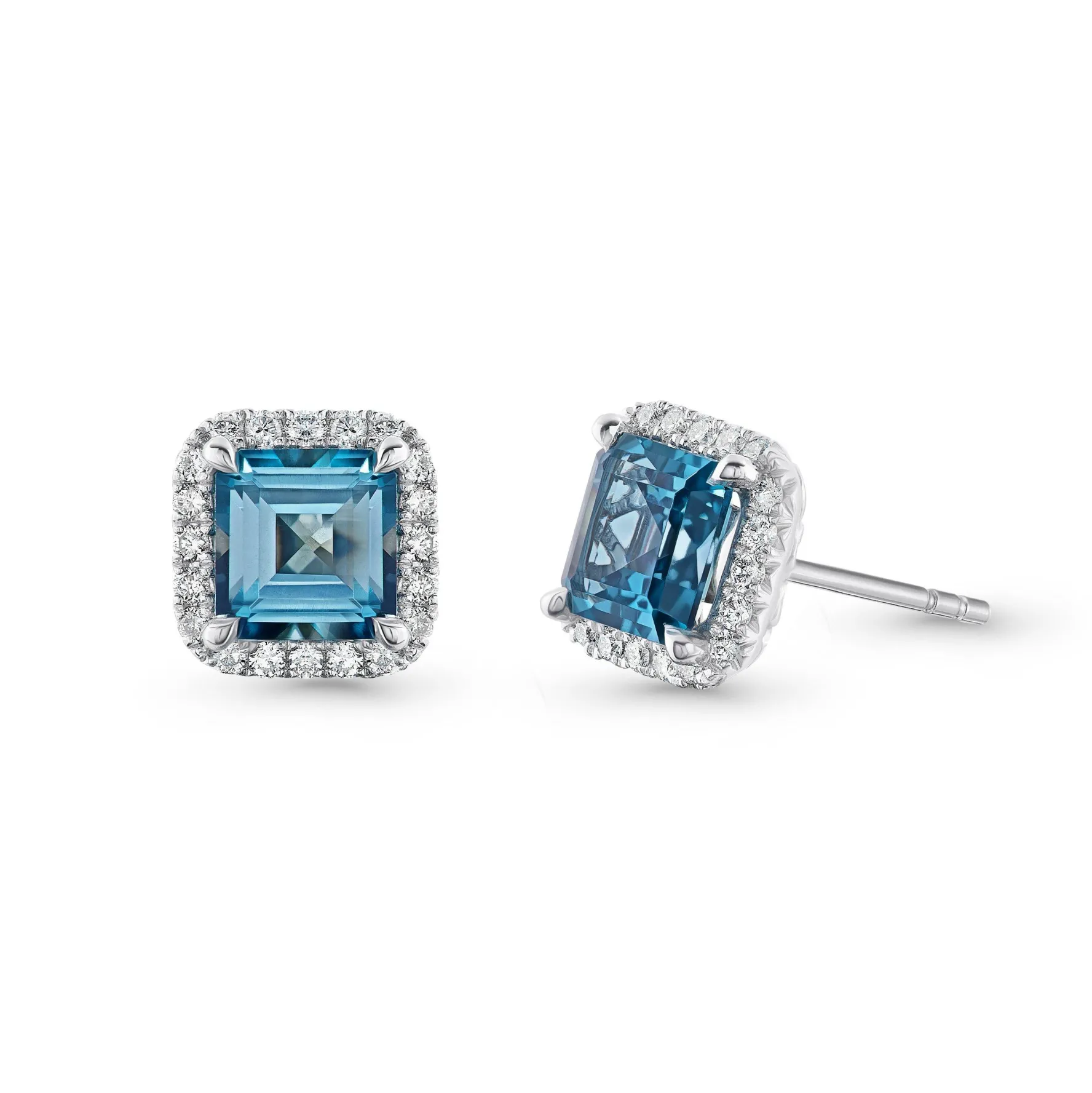 Beaverbrooks 9ct White Gold Diamond Blue Topaz Stud Earrings
