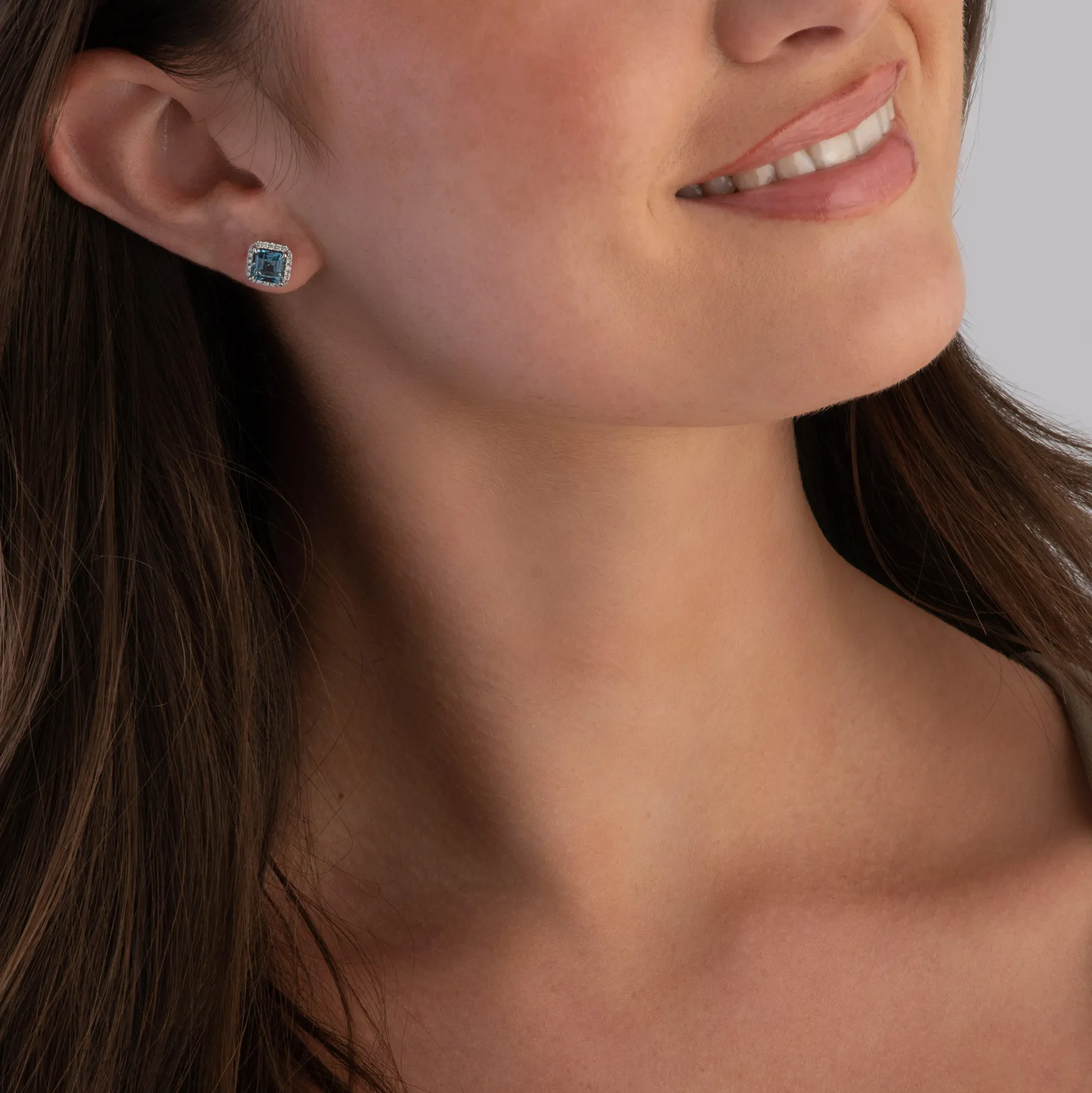 Beaverbrooks 9ct White Gold Diamond Blue Topaz Stud Earrings