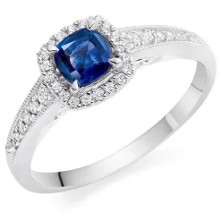 Beaverbrooks 18ct White Gold Diamond Sapphire Halo Ring
