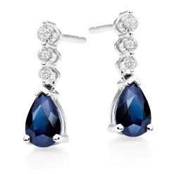 Beaverbrooks 9ct White Gold Diamond Sapphire Drop Earrings