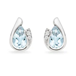 Beaverbrooks 9ct White Gold Diamond Aquamarine Earrings
