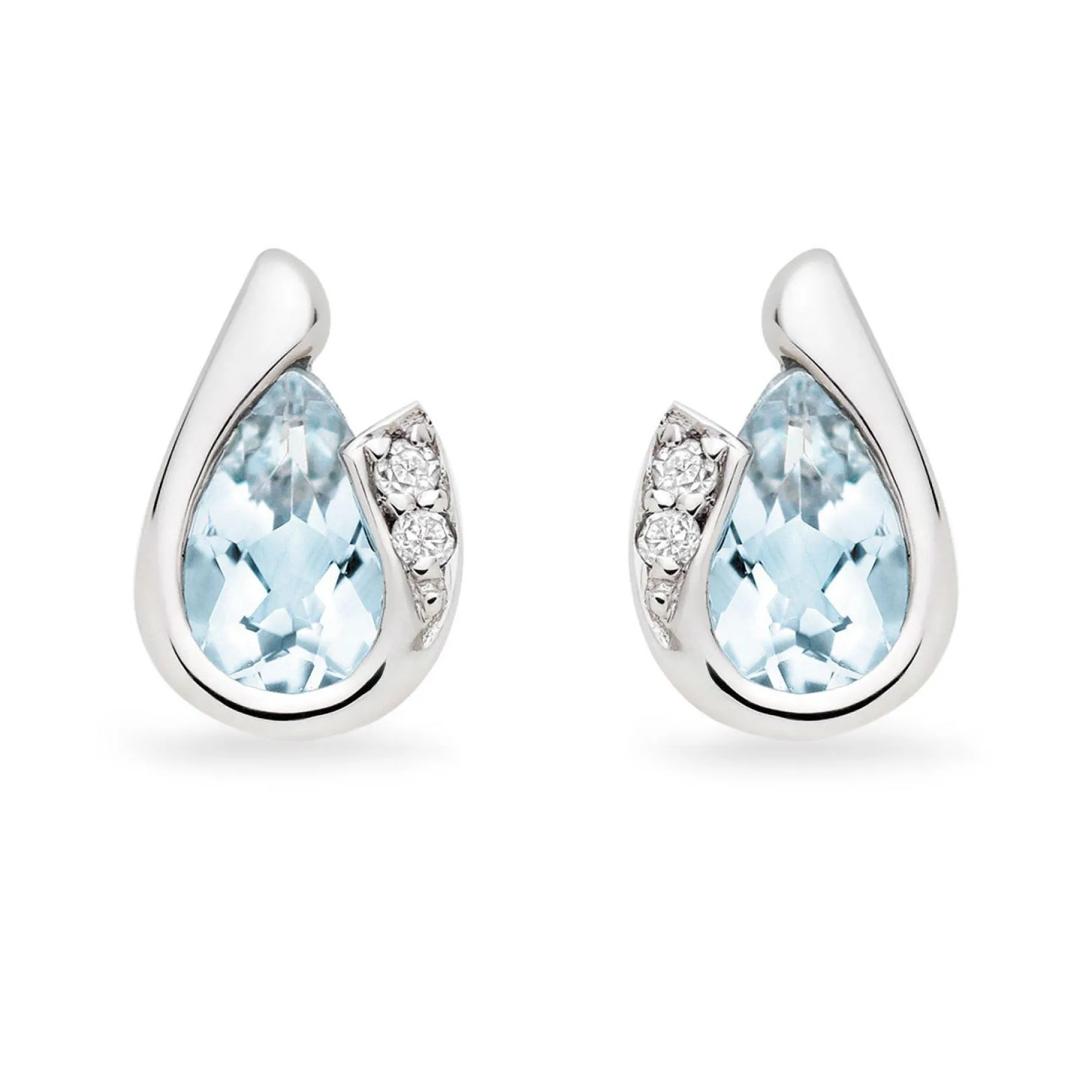 Beaverbrooks 9ct White Gold Diamond Aquamarine Earrings