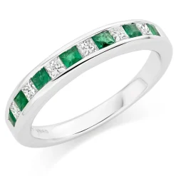 Beaverbrooks 18ct White Gold Diamond 3mm Emerald Princess Cut Half Eternity Ring