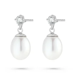 Beaverbrooks 9ct White Gold Cubic Zirconia Freshwater Cultured Pearl Drop Earrings
