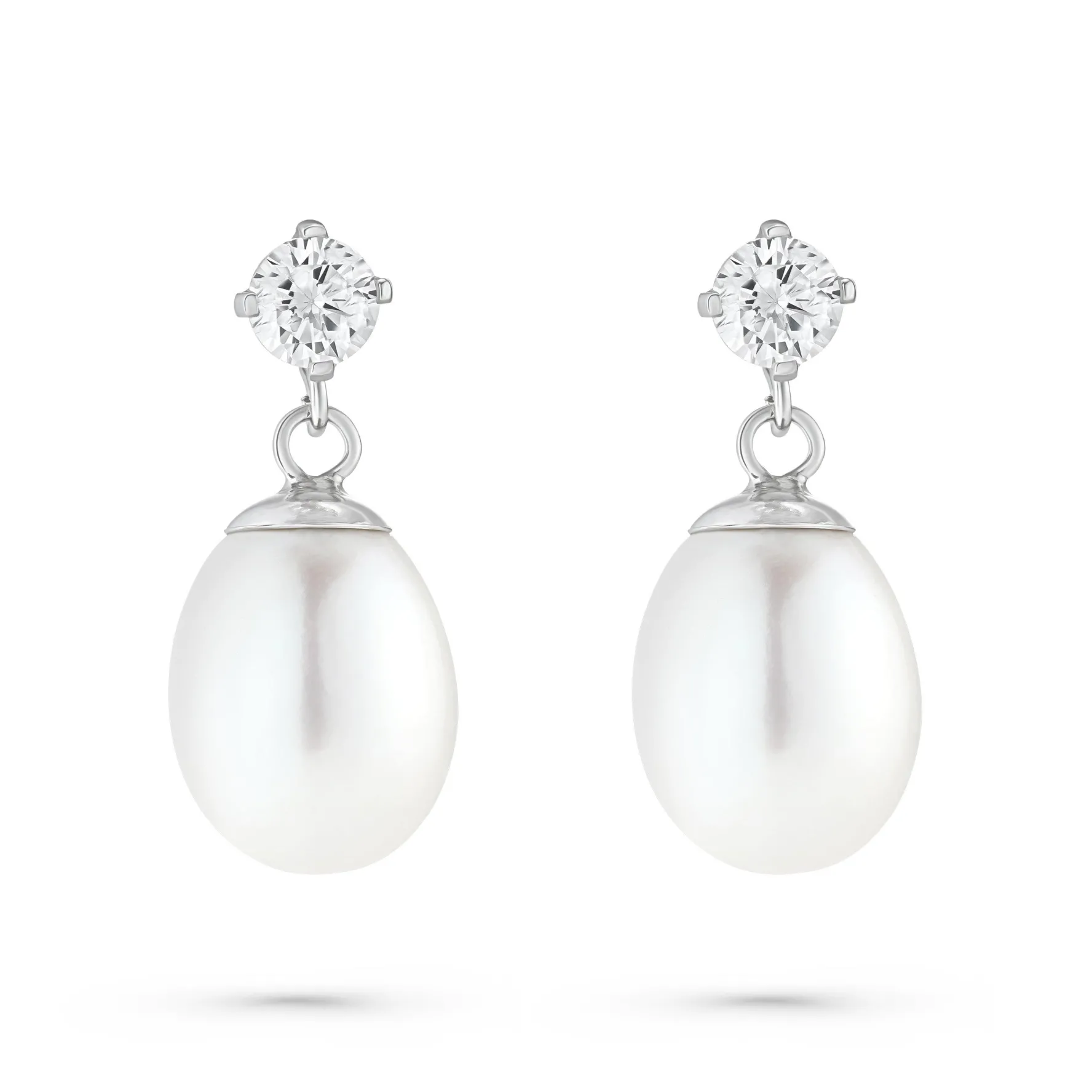 Beaverbrooks 9ct White Gold Cubic Zirconia Freshwater Cultured Pearl Drop Earrings