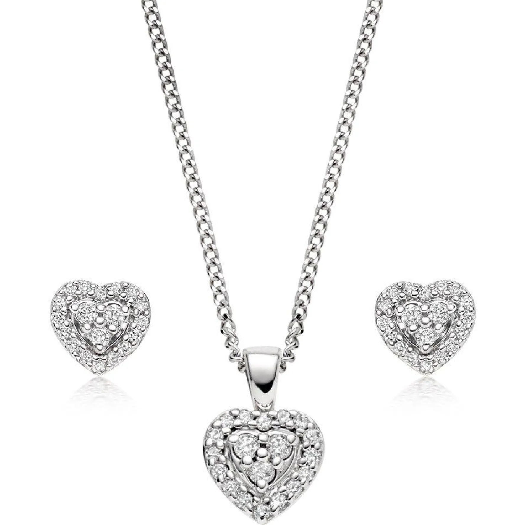 Beaverbrooks 9ct White Gold Diamond Heart Pendant and Earrings Set