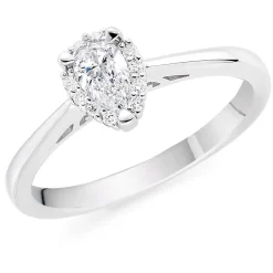 Beaverbrooks 18ct White Gold Diamond Pear Shaped Halo Ring