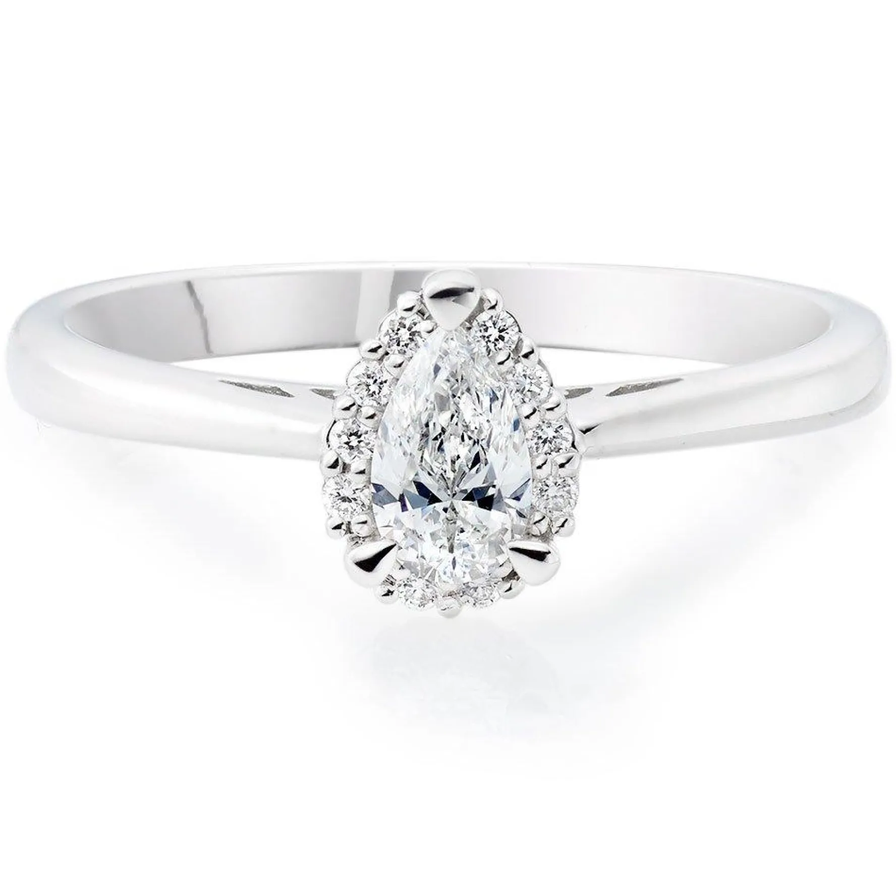 Beaverbrooks 18ct White Gold Diamond Pear Shaped Halo Ring