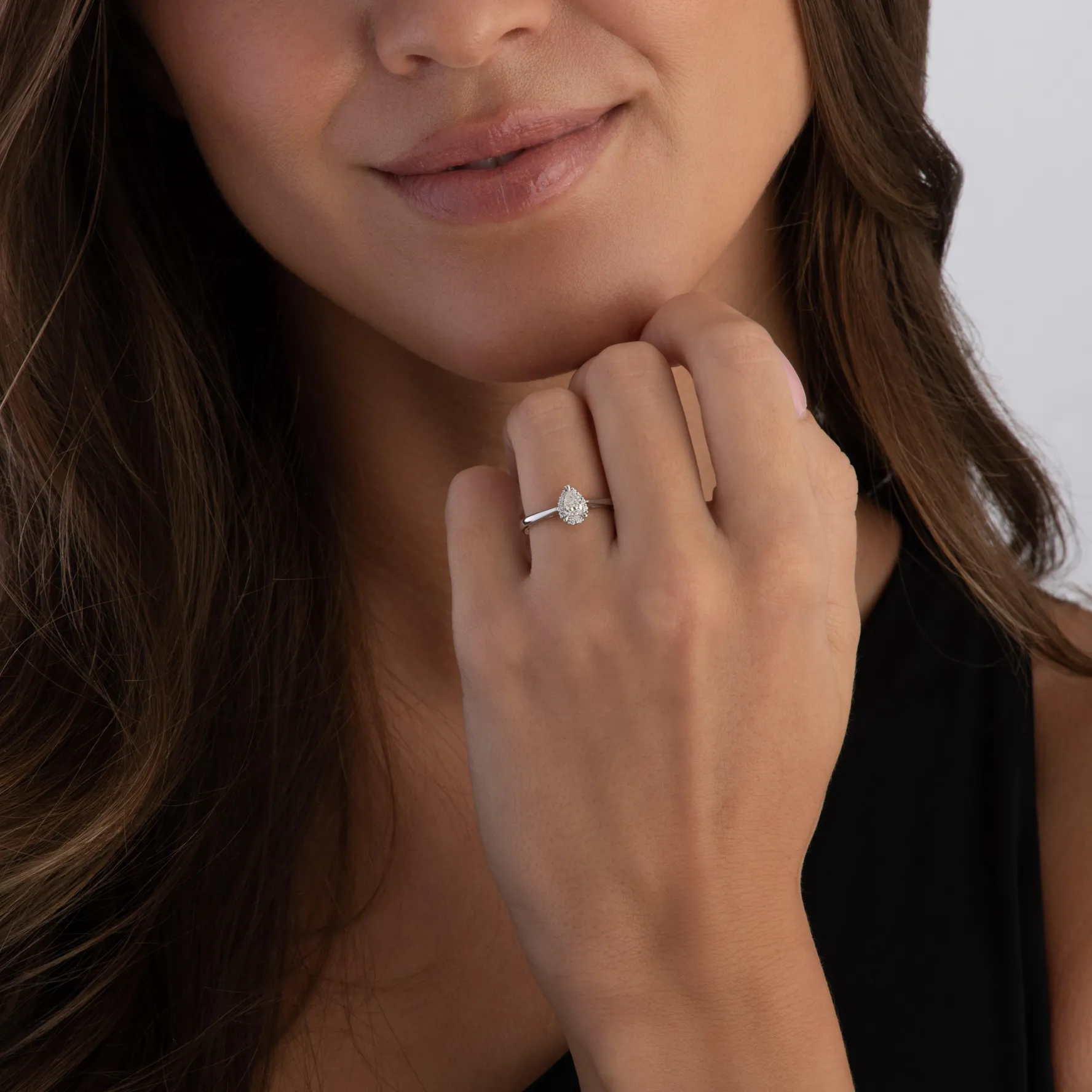 Beaverbrooks 18ct White Gold Diamond Pear Shaped Halo Ring