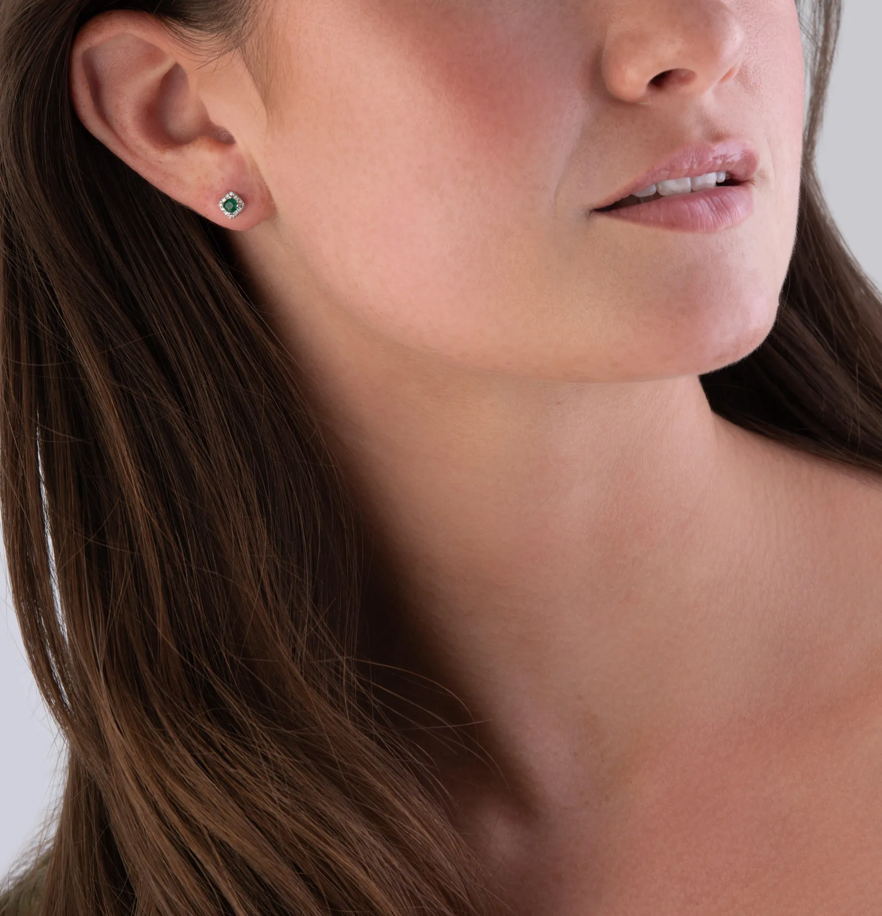 Beaverbrooks 9ct White Gold Diamond Green Emerald Stud Earrings