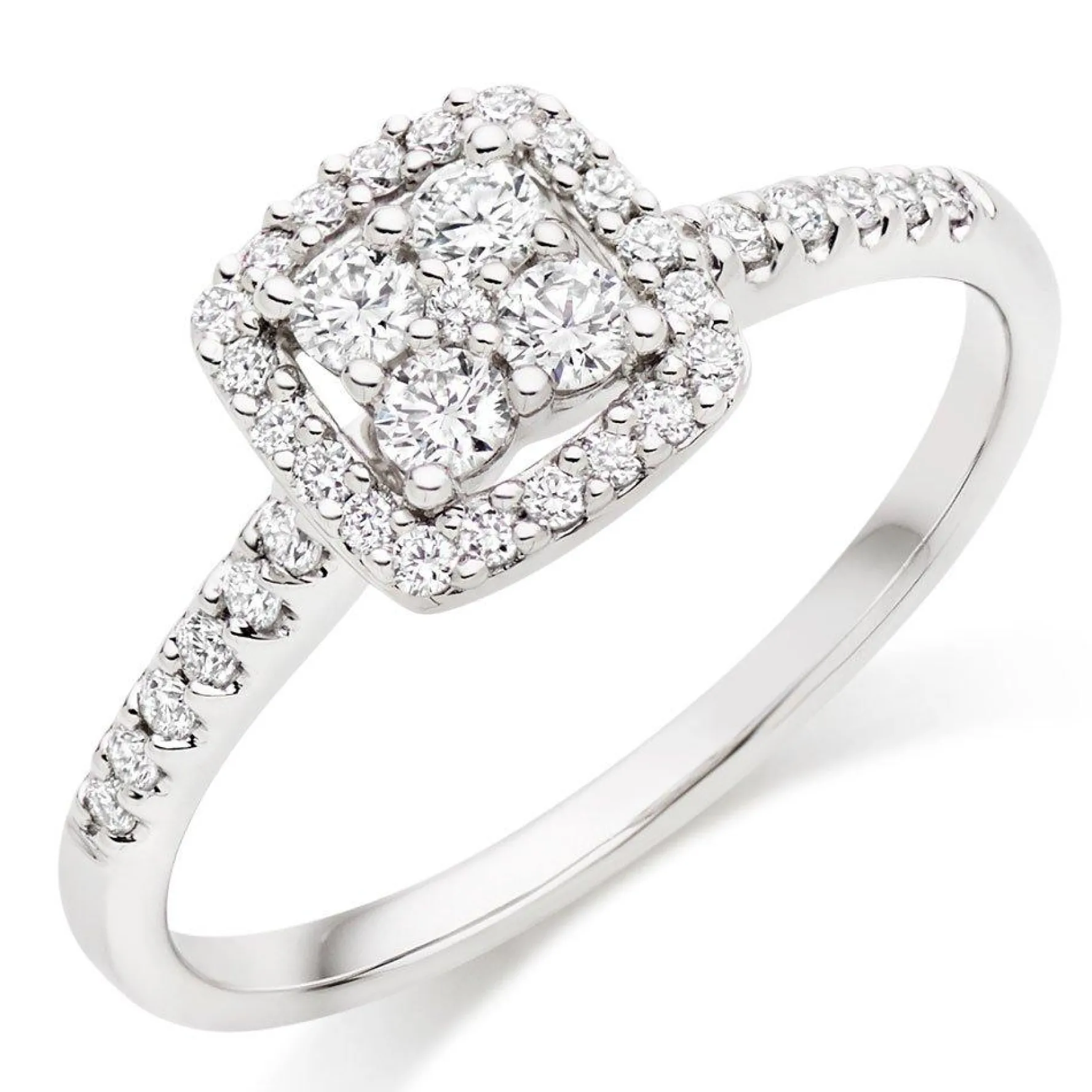 Beaverbrooks 9ct White Gold Diamond Cluster Halo Ring