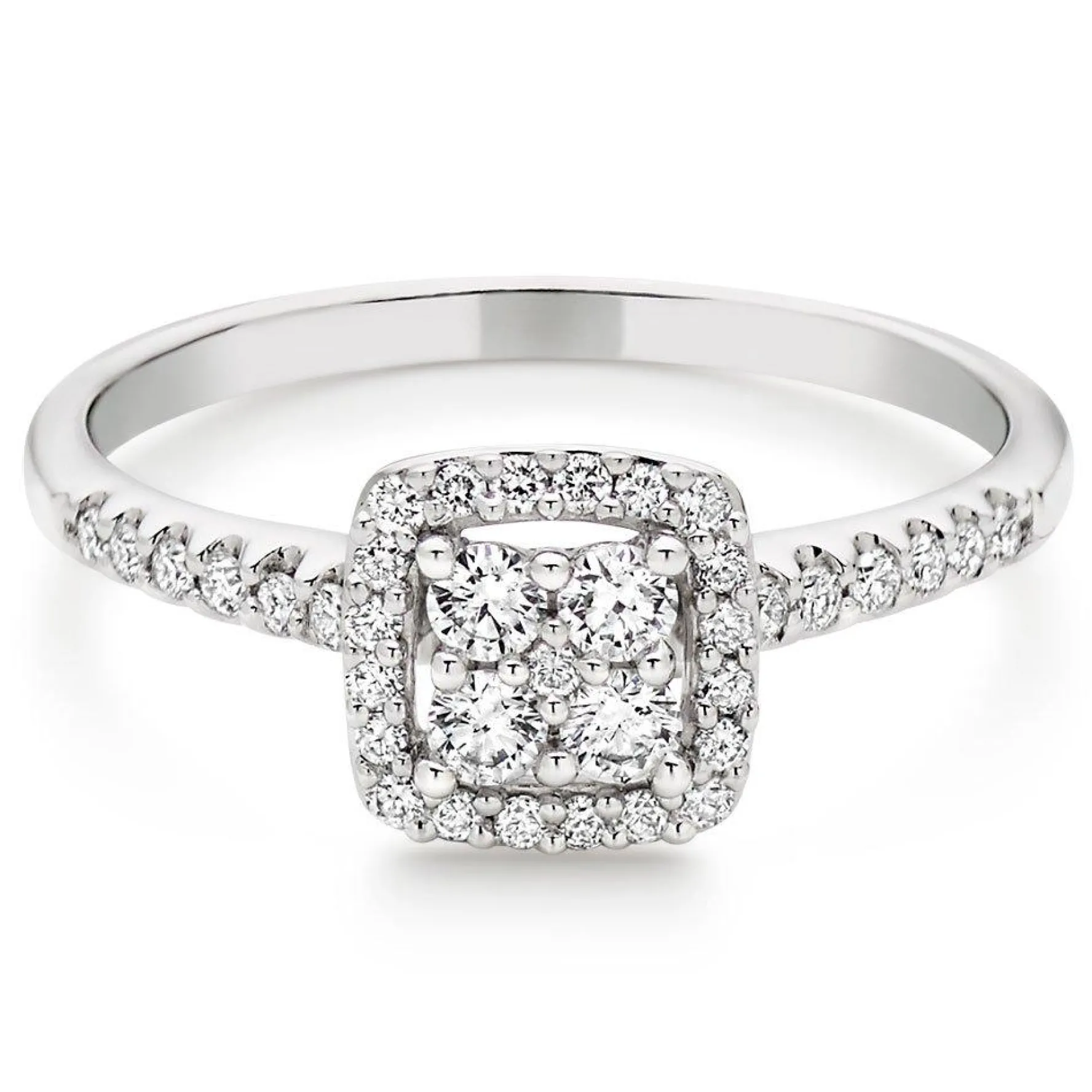 Beaverbrooks 9ct White Gold Diamond Cluster Halo Ring