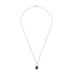 Beaverbrooks 9ct White Gold Diamond Amethyst Pendant