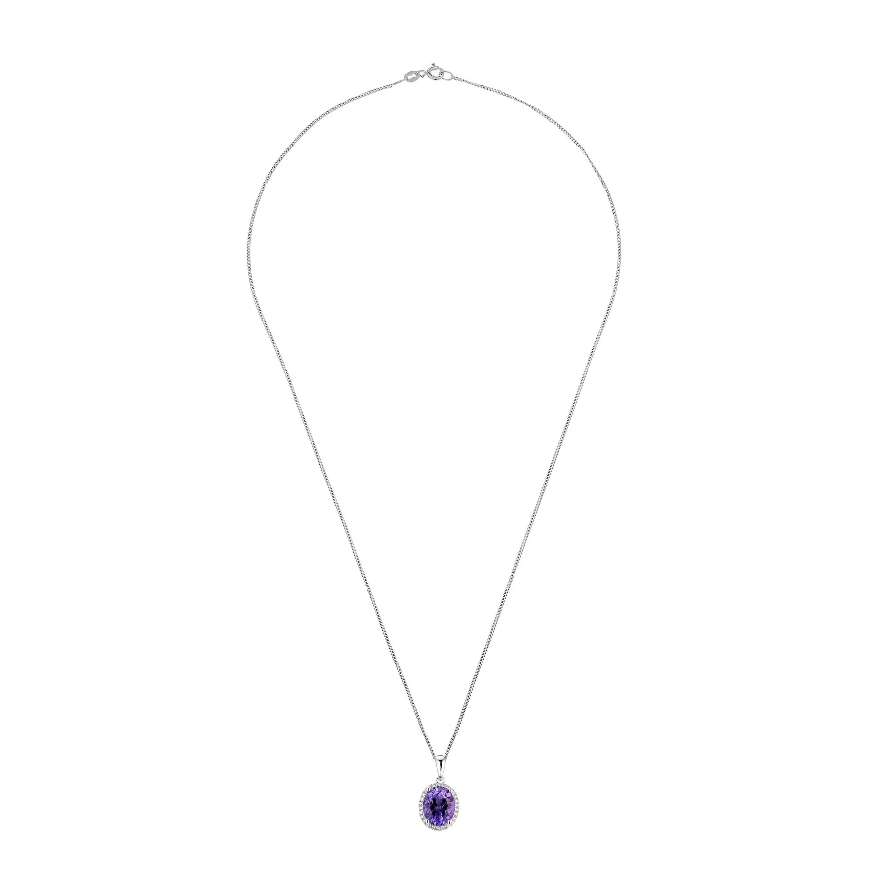 Beaverbrooks 9ct White Gold Diamond Amethyst Pendant