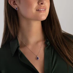 Beaverbrooks 9ct White Gold Diamond Amethyst Pendant