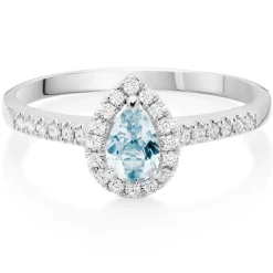 Beaverbrooks 18ct White Gold Diamond Aquamarine Pear Shaped Halo Ring
