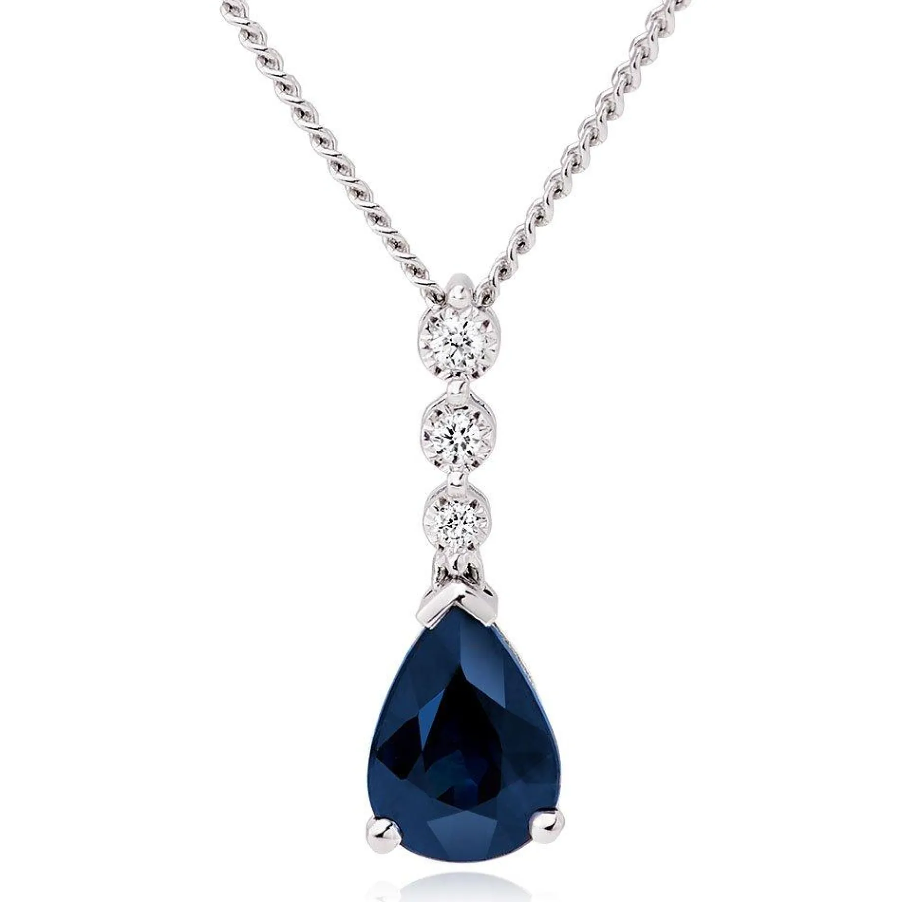 Beaverbrooks 9ct White Gold Diamond Sapphire Pendant