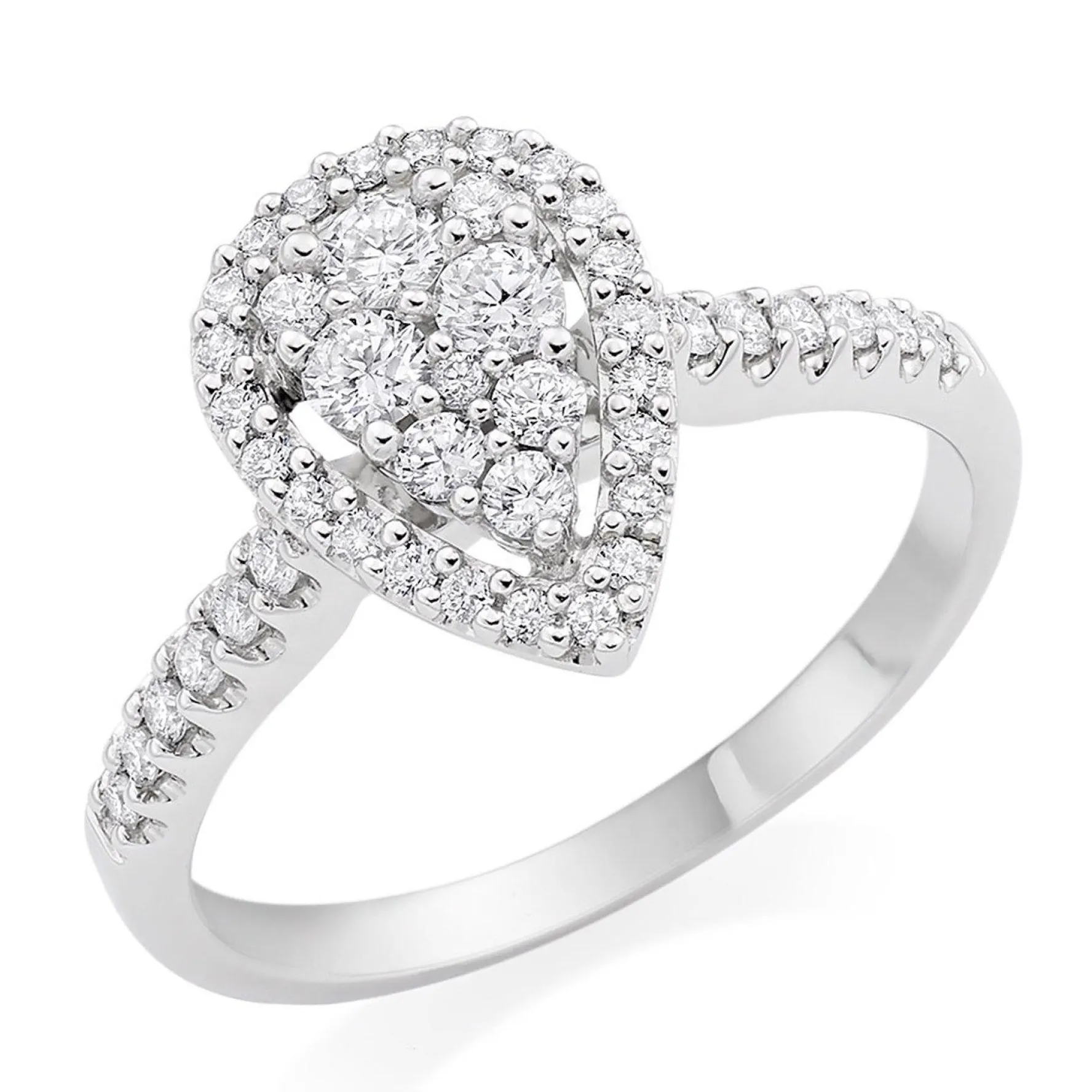 Beaverbrooks 9ct White Gold Diamond Pear Shaped Cluster Halo Ring